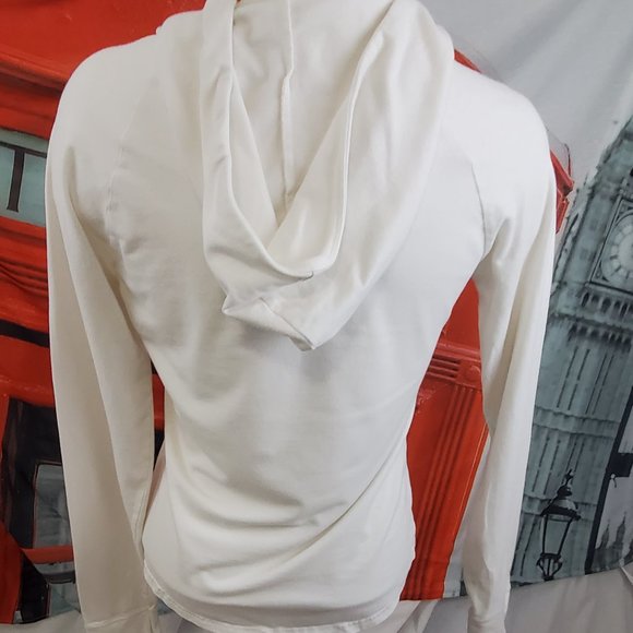 Gap stretch cotton blend Hooded top Size Small white with stirpes - Picture 3 of 7